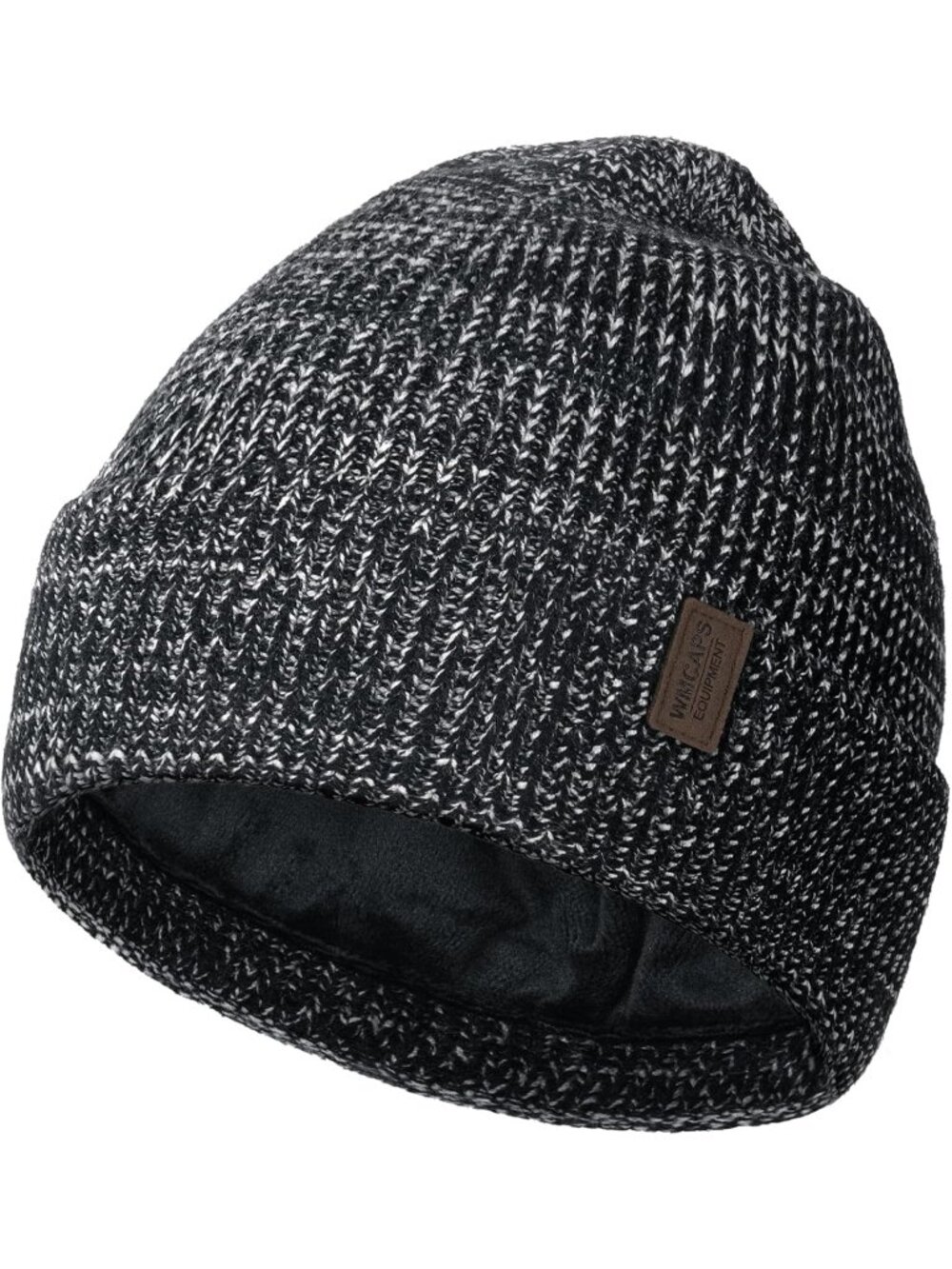 Unisex Black White Winter Beanie For Soft Fleece Lined Knit Ski Hat Warm Cap